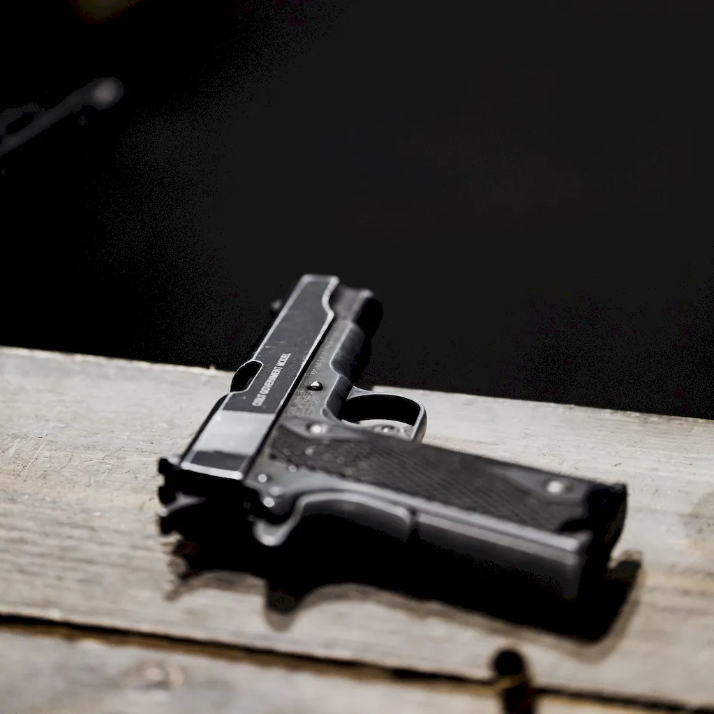 A gun on a table